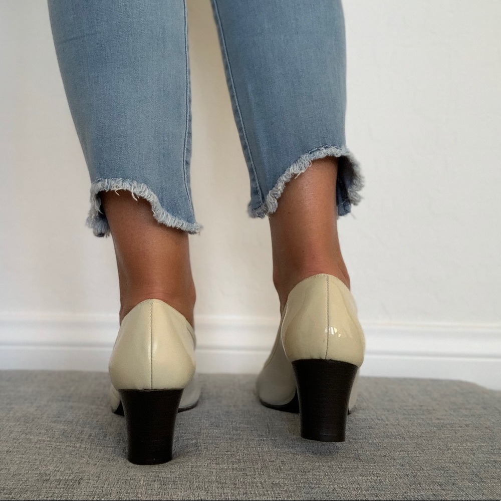 Ivory Patent Leather Closed Toe Dress Pump - Picture 4 of 6